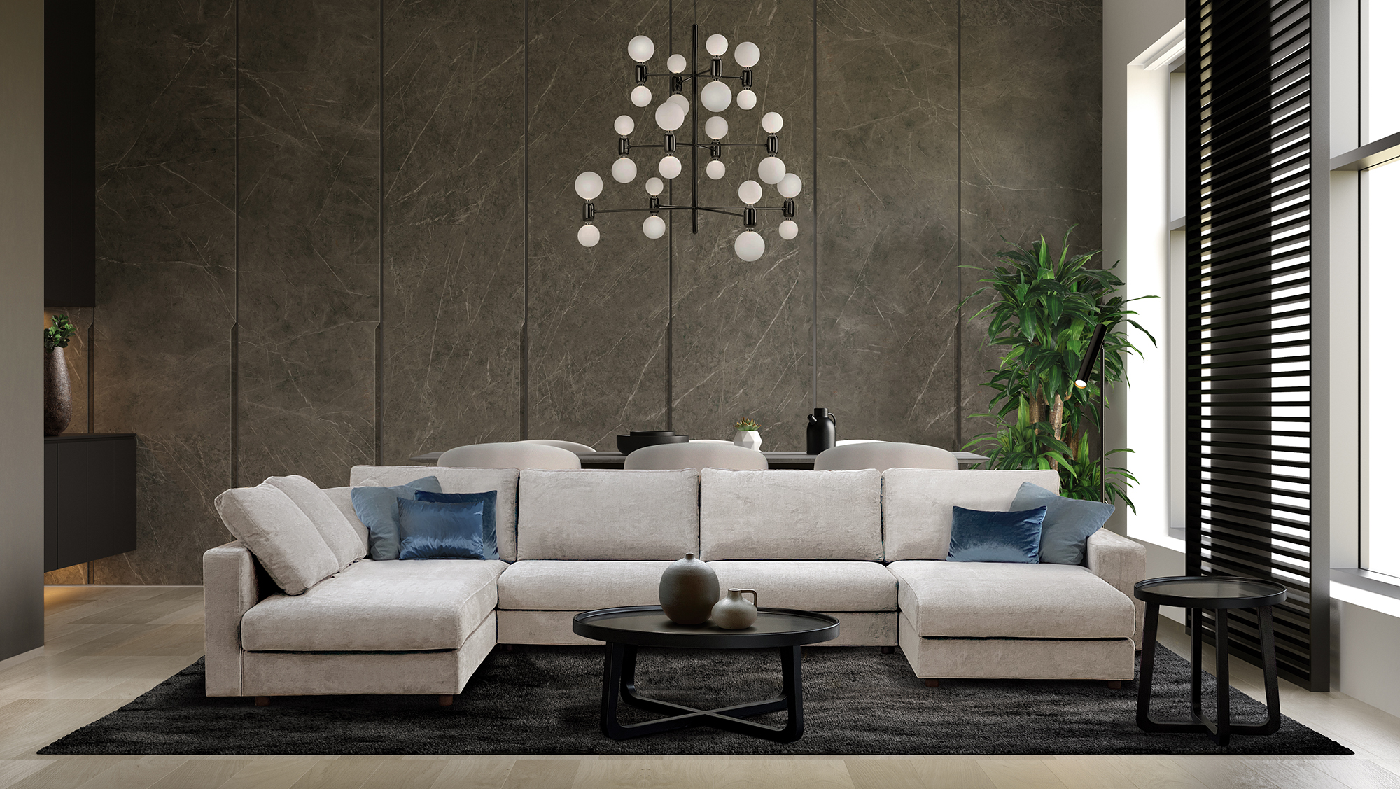 Minimalist Interior of modern living room 3 D rendering
