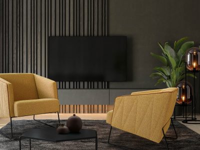 Black minimalist Interior of modern living room 3 D rendering