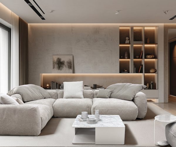 a white and grey living room.