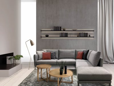 Contemporary grey concrete living room