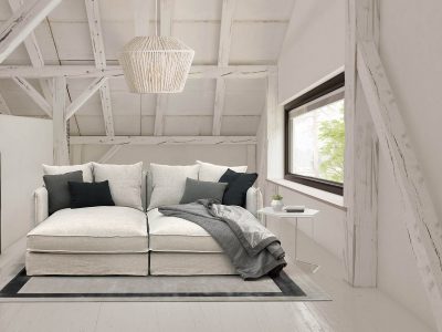 Interior empty barn house 3 D rendering