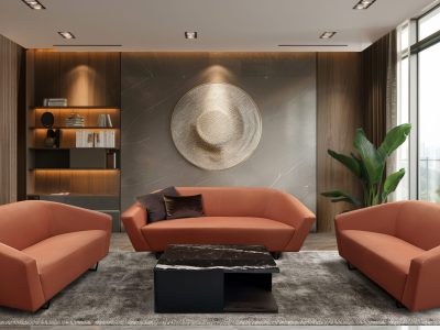 Stylish home office featuring a sleek desk and modern decor.